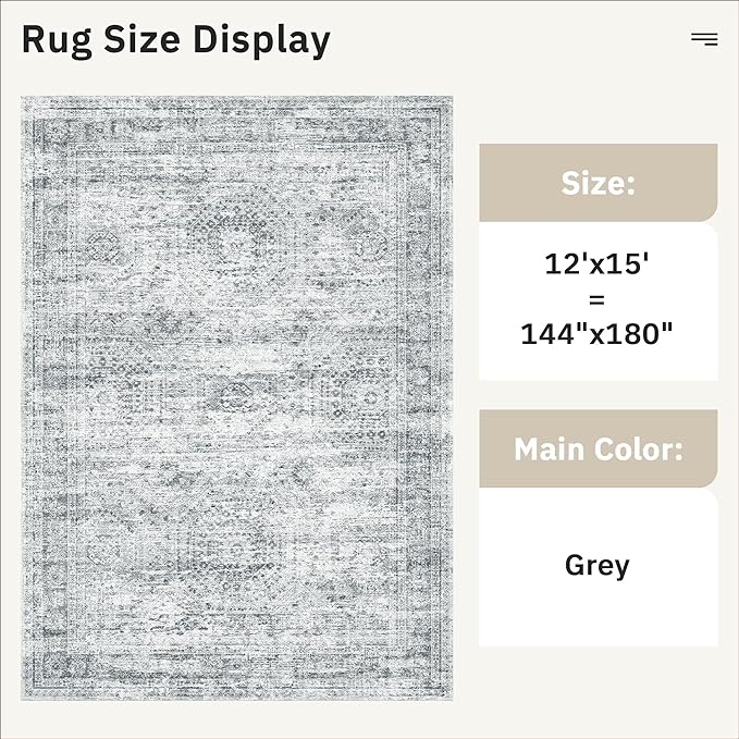 Soalmost 12x15 Washable Area Rug Gray Neutral Abstract Living Room Large Carpet - Image 5