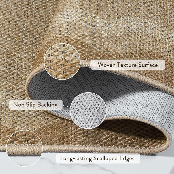 LIVEBOX Scalloped Washable 2x8 Kitchen Runner Rug, Easy Jute Geometric Tan Rug - Image 5
