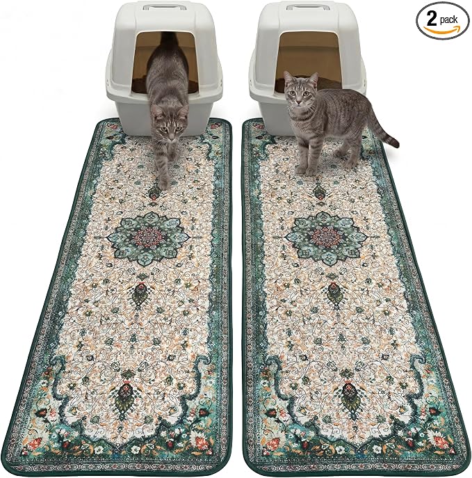 Hompet Cat Litter Mat 2 Pack, 18x54 Large Machine Washable Trapping Mats by Hompet