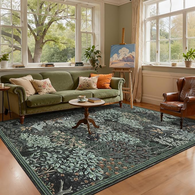 GarveeHome Forest Rugs 6x9, Botanical Low Pile Non Slip Stain Resistance by GarveeHome