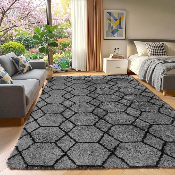 ONASAR 8x10 Area Rugs for Living Room, Fluffy Grey and Black Bedroom Rug - Image 6