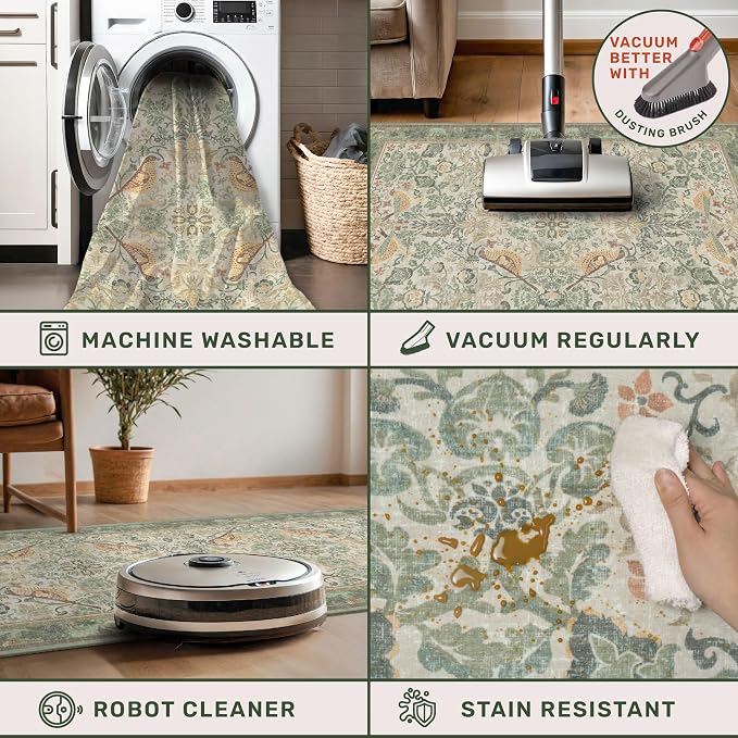 Sage Green Boho Bathroom Rugs - Image 5