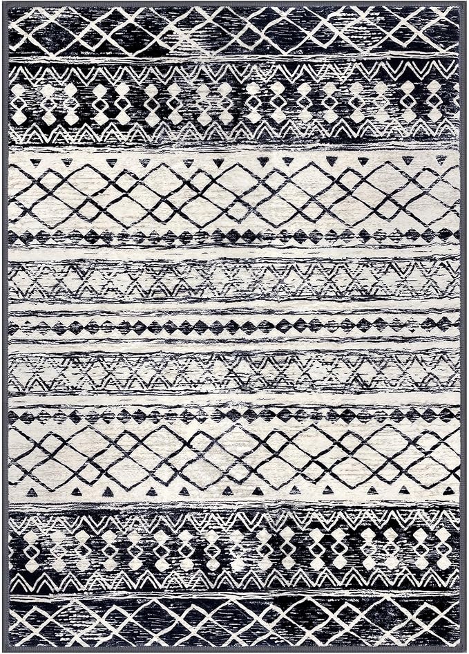KUTA Morocca Area Rug 5x7 Black Navy Blue, Washable Boho Living Room Rugs - Image 9
