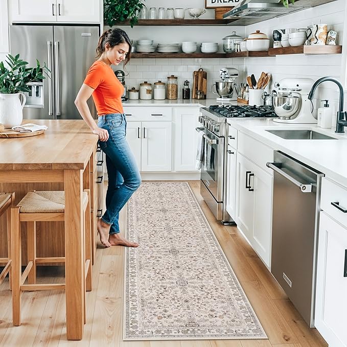 2x8ft Kitchen Runners Rugs Non Skid Washable – Boho Floral Stain-Resistant - Image 3