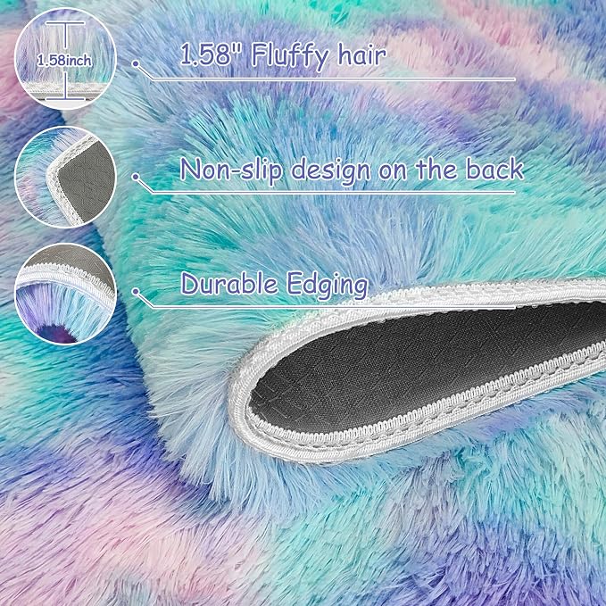 Tie-Dyed Purple Blue Rainbow Kids Rug - Image 5