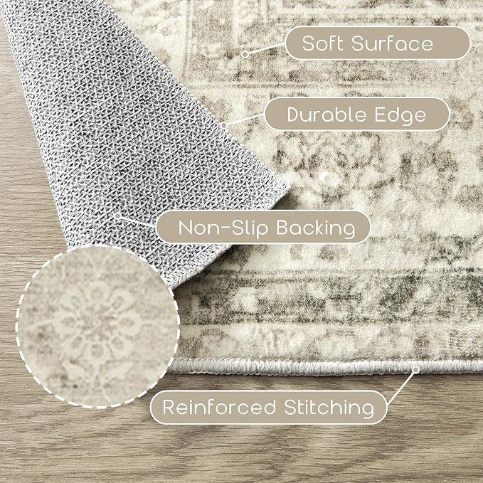 Neutral Farmhouse Hallway Rug Runner 2x6 Washable Non Slip Rubber Backing - Image 3