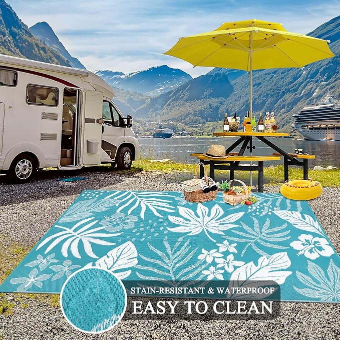 Pauwer Waterproof Outdoor Rug 6x9, Reversible Plastic Straw Patio Camping Rug - Image 5