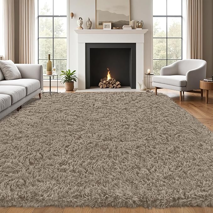 5x8 Area Rug for Living Room:Ultra Soft Fluffy Shag Grey Camel Rugs, Large - Image 3