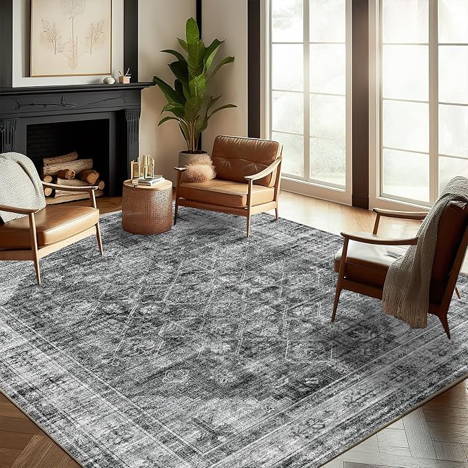 CHAMPLANT Washable Area Rug 9'x12' Retro Boho Design Non-Shedding Easy Care - Image 2
