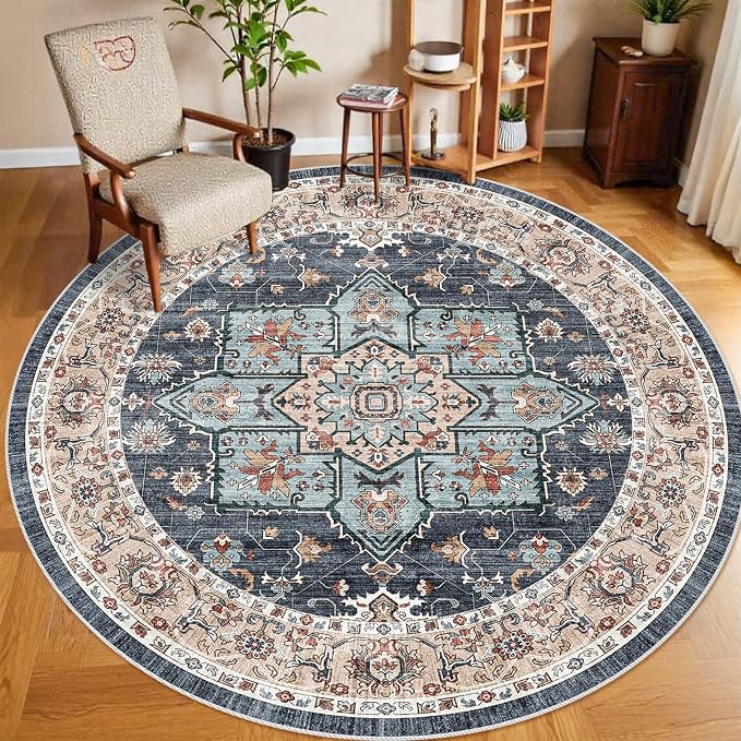 TOPRUUG Washable Oriental Area Rug - 8ft Round Rugs by TOPRUUG