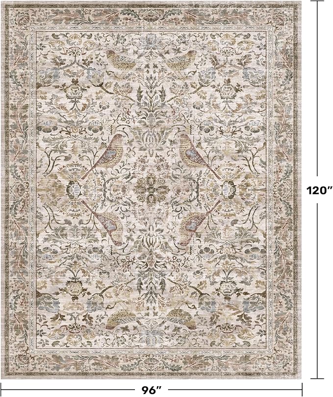 Vintage Moss Green 8x10 Washable Area Rugs - Image 2