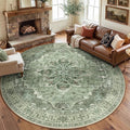 RELEANY Area Rugs Round 8ft Washable Non-Slip, Floral Vintage Distress by RELEANY