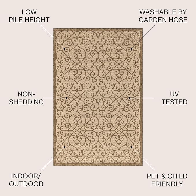 JONATHAN Y Vintage Filigree Indoor Outdoor Square Area Rug 9X9 Beige/Brown - Image 3