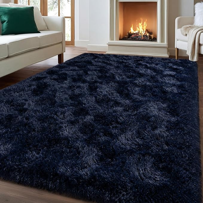 Navy Blue Rug for Living Room, 8x10 Large Fluffy Rugs for Bedroom, Soft Carpet - Image 5