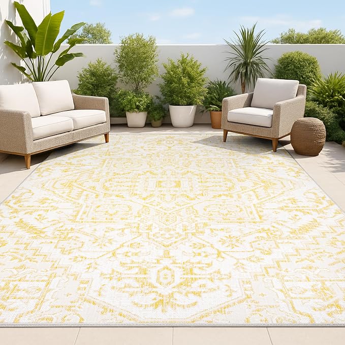 JONATHAN Y Boho Medallion Indoor Outdoor Area Rug 4X6 Cream/Yellow, Estrella by JONATHANY