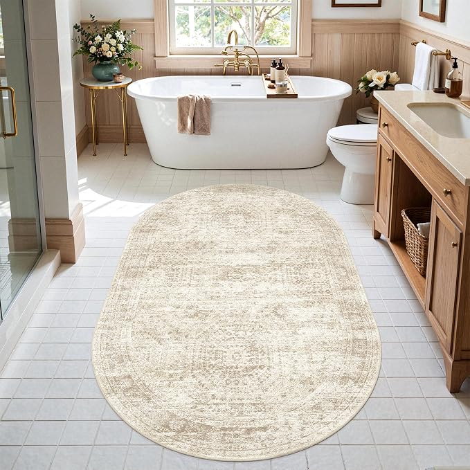 Soalmost Small Oval 3x5 Rug for Entryway, Machine Washable Area Rug for Kitchen - Image 4