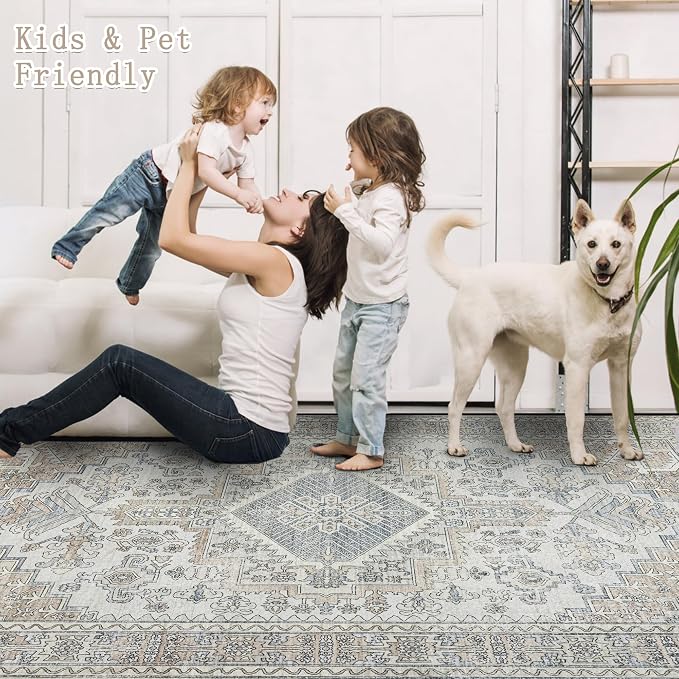 Machine Washable Area Rugs 9x12 Living Room Retro Rugs- Ultra Soft Low Pile - Image 4