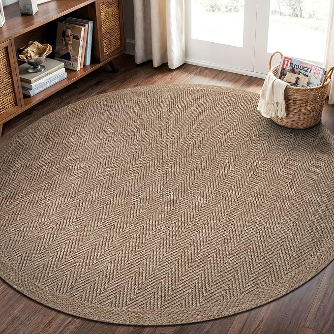 CAMILSON Easy Jute Round Rug 6ft Indoor Outdoor Natural Color Fiber Area Rugs by CAMILSONIndoorOutdoorAreaRugs