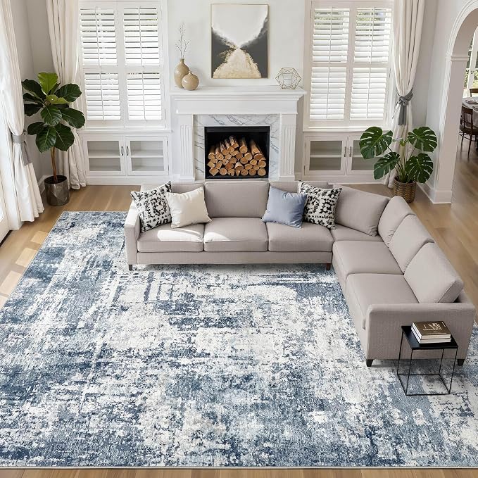 12x15 Area Rug Living Room: Washable Large Abstract Soft Rug Stain Resistant by LOONGRUG