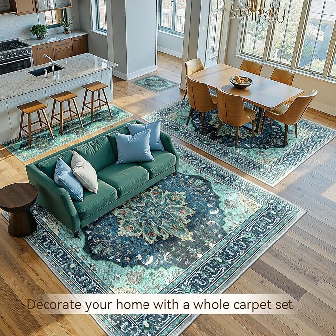 RELEANY Area Rugs 5'x7' Washable Non-Slip, Floral Vintage Distress Medallion - Image 4