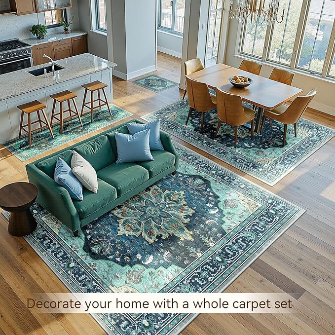 RELEANY Area Rugs Large 10'x14' Washable Non-Slip, Floral Vintage Distress - Image 4