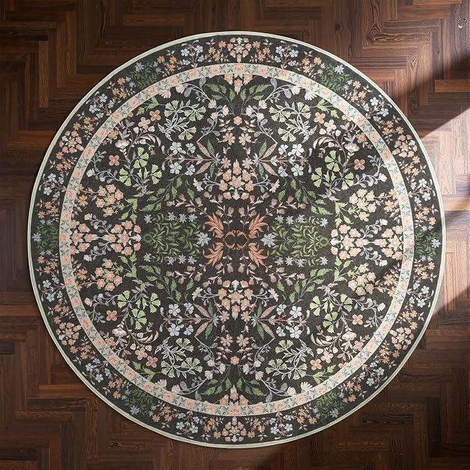 jinchan Zenith Round Rug 4ft Area Rugs Soft 4'Round Floral Aesthetic Rug - Image 9