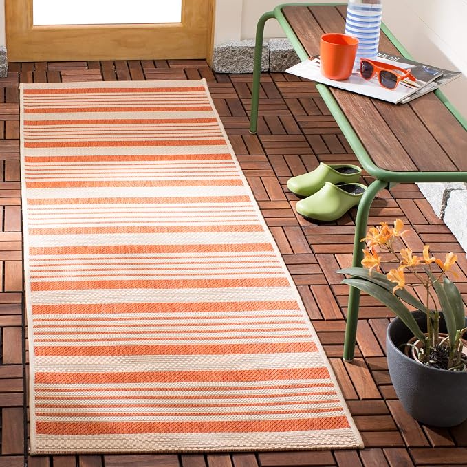 SAFAVIEH Courtyard Collection 2'3' x 14' Terracotta/Beige CY6062 Stripe Indoor/ - Image 2