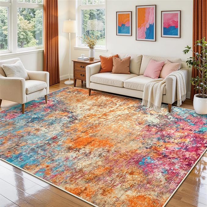 8x10 Area Rugs for Living Room Rug Washable: Abstract Large Rug for Dining Room - Image 3