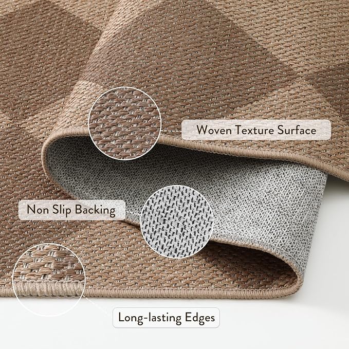 Lahome Colette Checkered Easy Jute Rug 8x10, Washable Rugs - Image 5