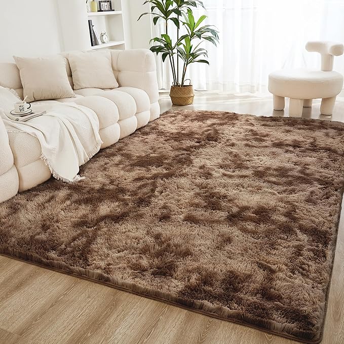 Litanika 5x8 Shag Area Rug for Living Room Bedroom, Tie-Dyed Brown High Pile by Litanika
