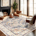 CHAMPLANT Washable Area Rug 9'x12' Blue Khaki Retro Flowers Boho Design by CHAMPLANT