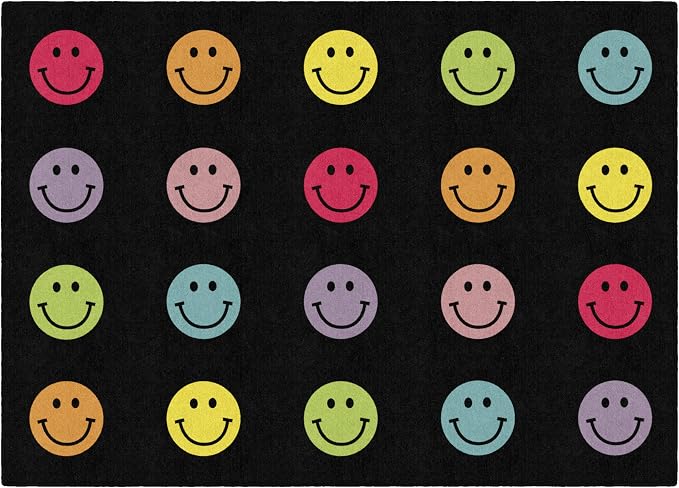 Flagship Carpets Rainbow Smileys in Black Criss-Cross Applesauce Educational by FlagshipCarpets