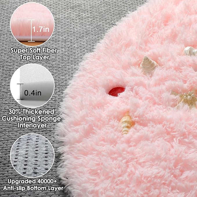 ONASAR Light Pink Fluffy Round Rugs 4ft - Image 2