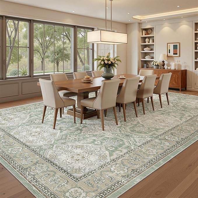 Soalmost 9x12 Area Rugs for Living Room, Non Slip Machine Washable Vintage Rugs - Image 4