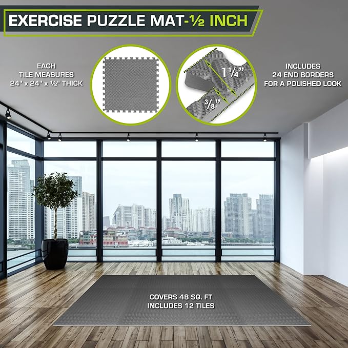 ProsourceFit Exercise Puzzle Mat ½-inch, EVA Interlocking Foam Floor Tiles - Image 2
