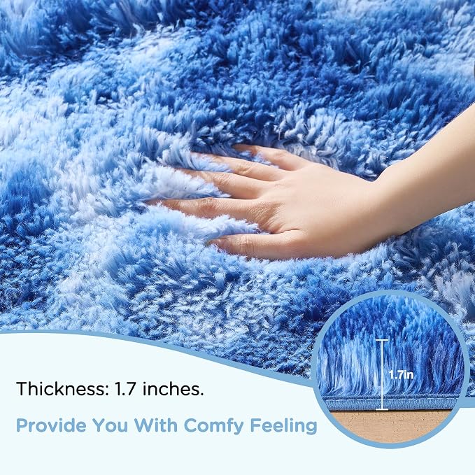 Shag Area Rug for Bedroom, 4x6 Tie-Dyed Blue Fluffy Shaggy Rugs for Living Room - Image 5