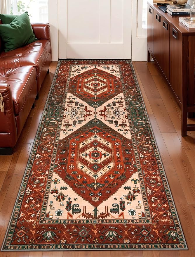 SERISSA Boho Washable Runner Rug, 2x6 Rug Runner Non-Slip Vintage Terracotta - Image 2