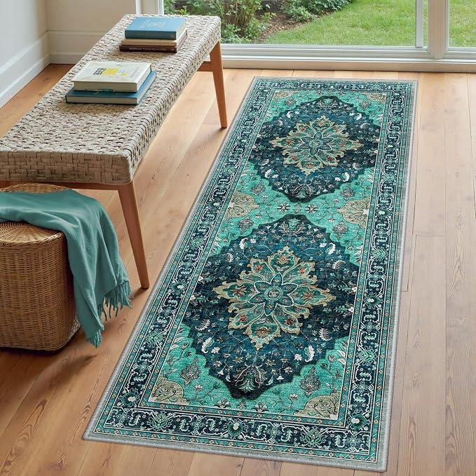 RELEANY Area Rugs Runner 3'x7' Washable Non-Slip, Floral Vintage Distress - Image 2
