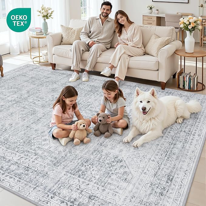 10x14 Area Rug for Living Room: Vintage Boho Neutral Washable Rug Indoor Soft - Image 7