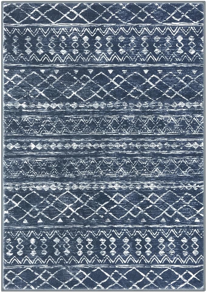 KUTA Area Rug 5x7 Navy Blue, Washable Boho Large Living Room Moroccan Rugs - Image 8
