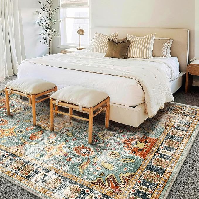 CHAMPLANT Area Rug 8'x10' Washable Rug Vintage Traditional Mat Distressed - Image 2