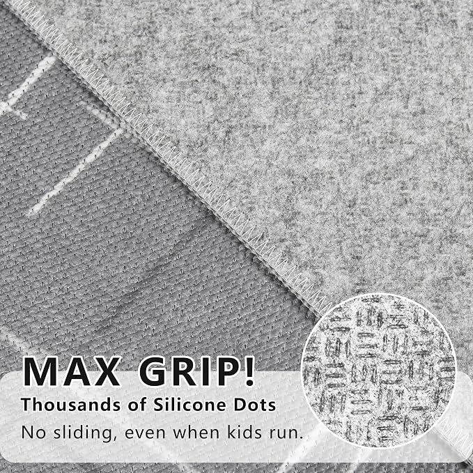 Gray Runner Rug Ultra Non-Slip 2x10 Long Hallway Rugs Washable Modern Tear and - Image 5