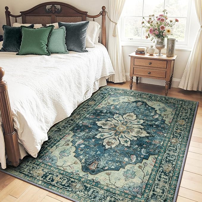 RELEANY Area Rugs 5'x7' Washable Non-Slip, Floral Vintage Distress Medallion - Image 2