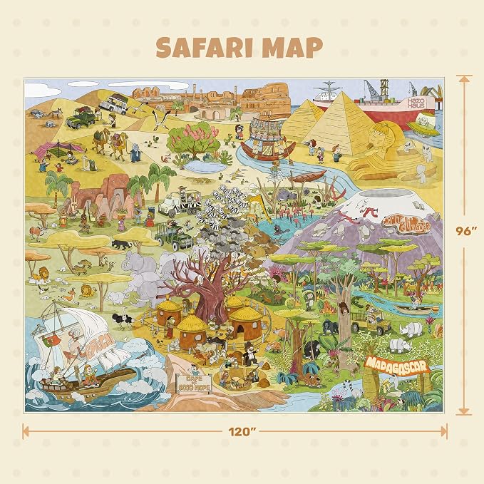 Large Kids Playroom Rug 8x10 – Desert Adventure Safari Animal Map Carpet - Image 2