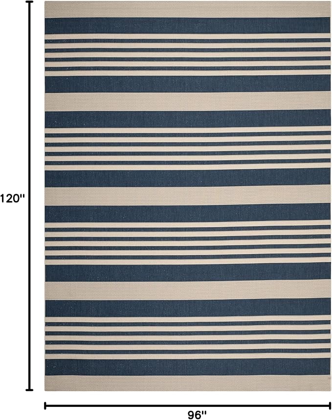 SAFAVIEH Courtyard Collection 8' x 10' Navy/Beige CY6062 Stripe Indoor/ Outside - Image 2