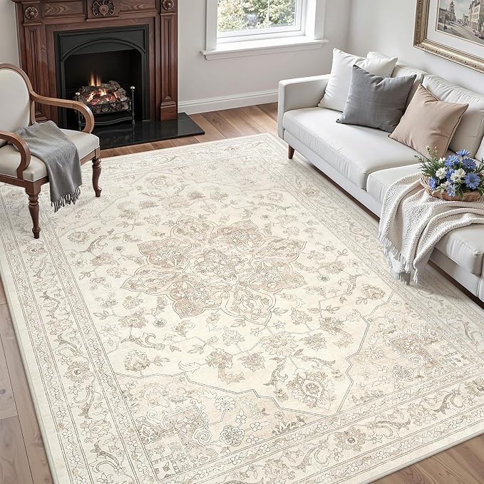 5x7 Area Rugs for Living Room: Vintage Boho Neutral Washable Rug Indoor Soft - Image 3