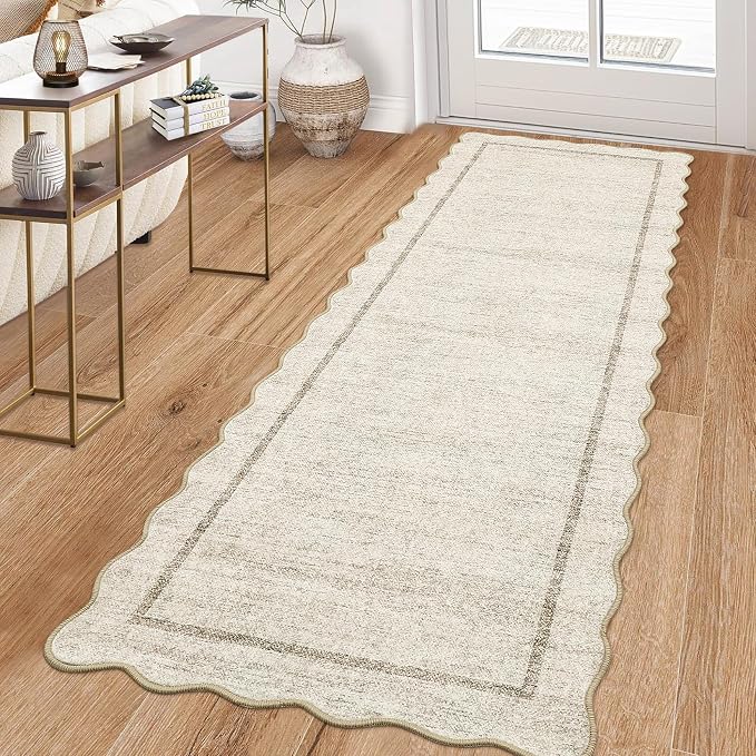 GarveeHome Scalloped Washable Runner Rug 2x6 Non Slip Kitchen Rugs Modern Beige by GarveeHome