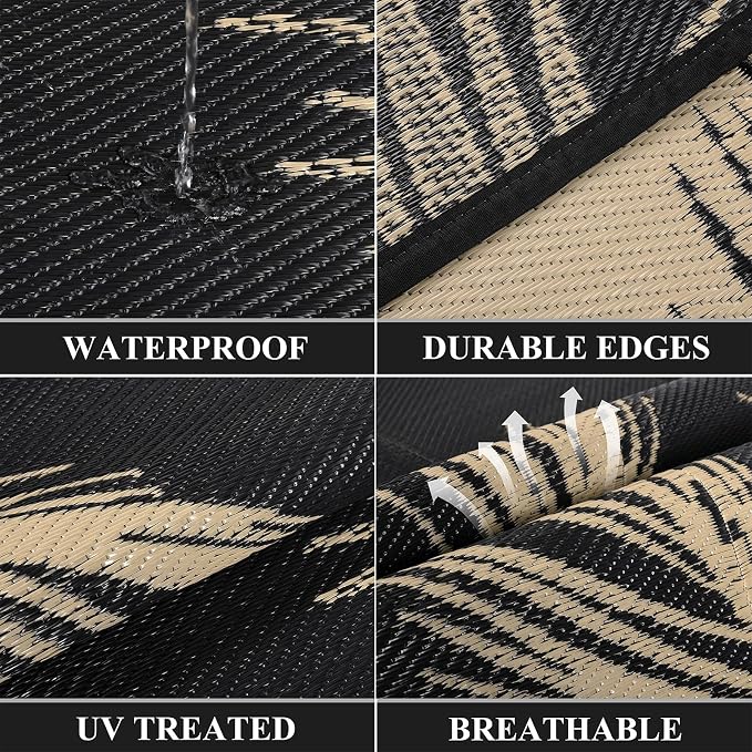 Pauwer Waterproof Outdoor Rug 6x9, Reversible Plastic Straw Patio Camping Rug - Image 3
