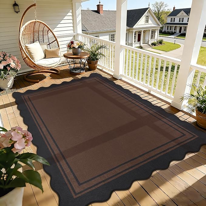 6x9 Scalloped Rug Easy Jute Washable Outdoor Patio Rug by Zeeinx