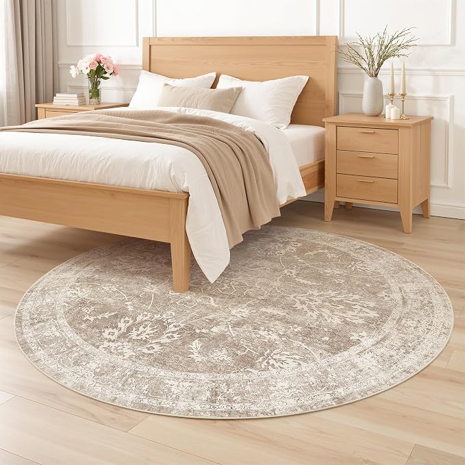Madane Washable Round Rug 5ft for Living Room, Soft Ultra-Thin Non-Slip Vintage - Image 3
